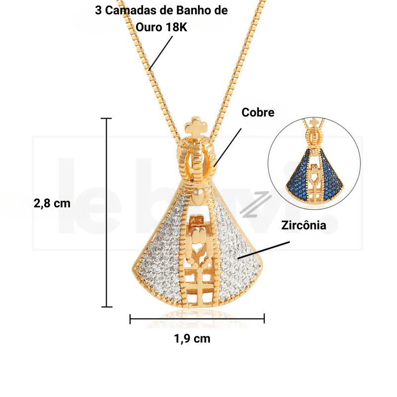 Colar Nossa Senhora Aparecida Dupla Face Folhado a Ouro 18K