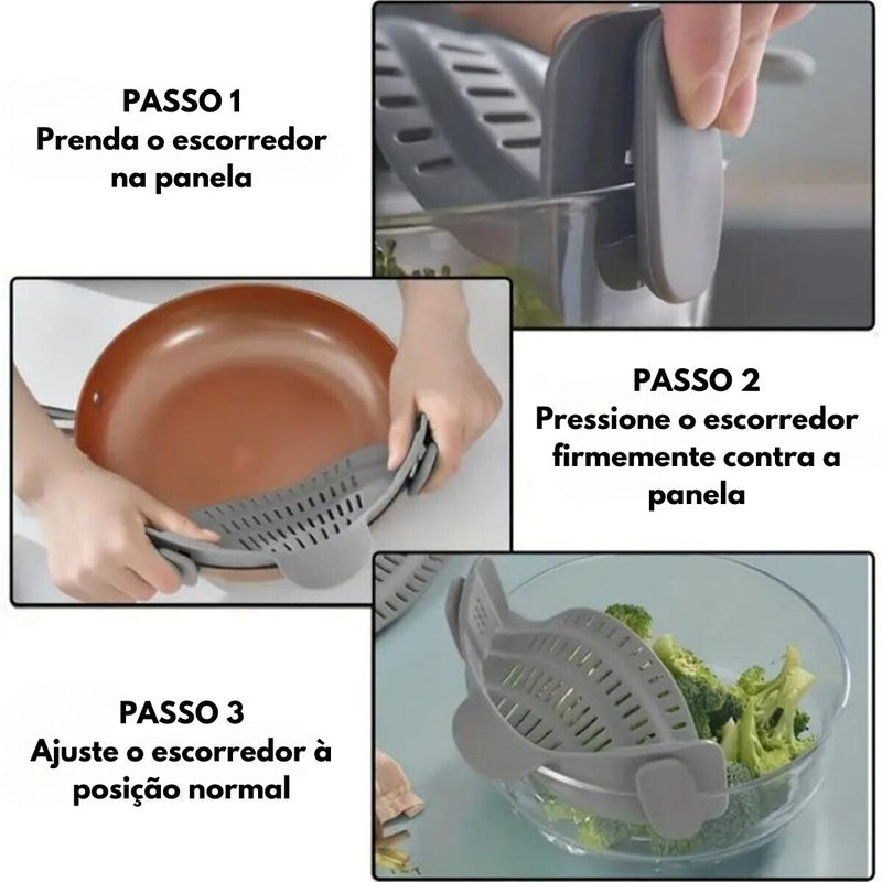 Escorredor de Panela Universal Ajustável em Silicone para Panelas, Frutas e Legumes