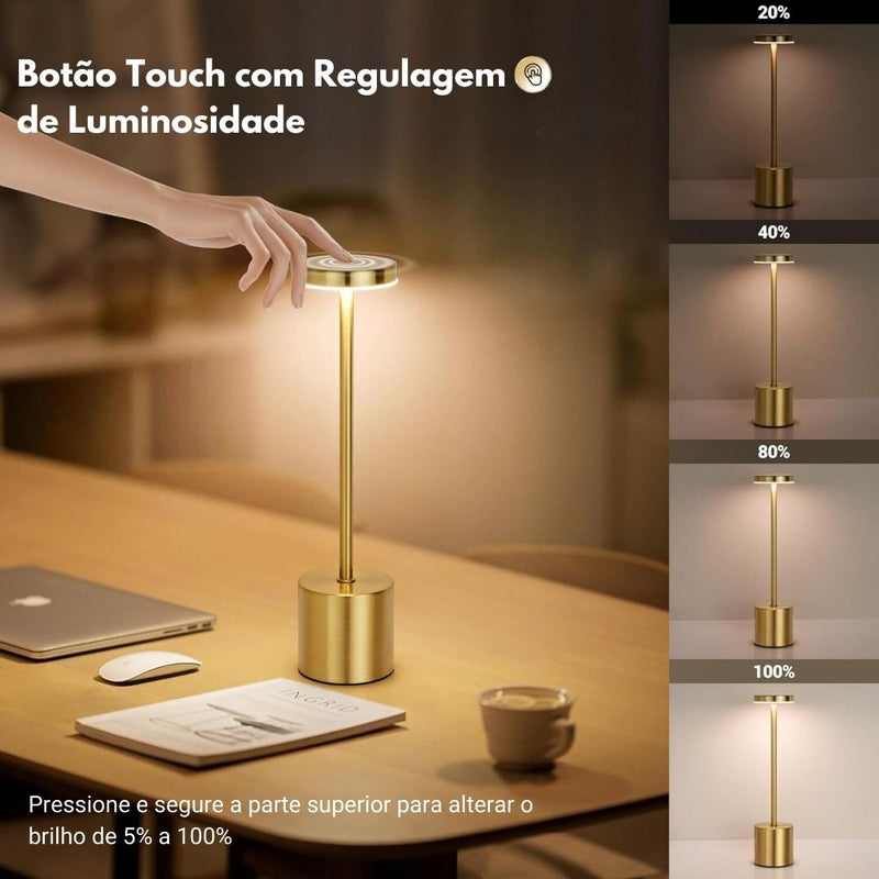 Luminária de Mesa LED Recarregável com Controle Touch – Três Cores e Luz Ambiente Criativa