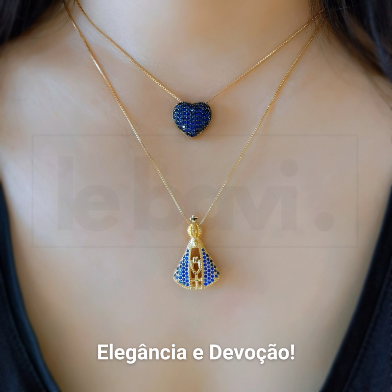 Colar Nossa Senhora Aparecida Dupla Face Folhado a Ouro 18K