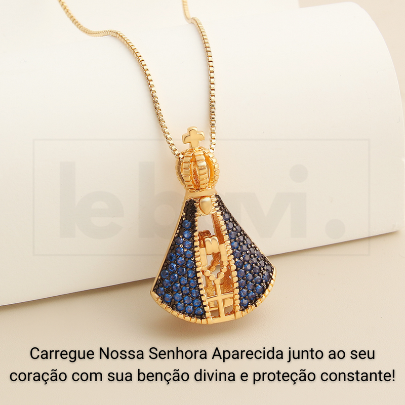 Colar Nossa Senhora Aparecida Dupla Face Folhado a Ouro 18K