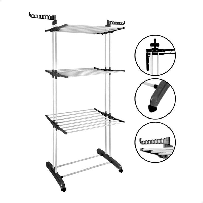 Varal De Chão Com 3 Andares Dobrável Portátil