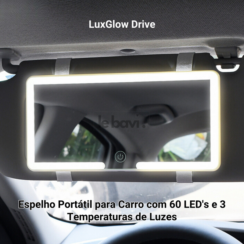 LuxGlow Drive - Espelho Portátil para Carro com 60 LED's e 3 Temperaturas de Luzes