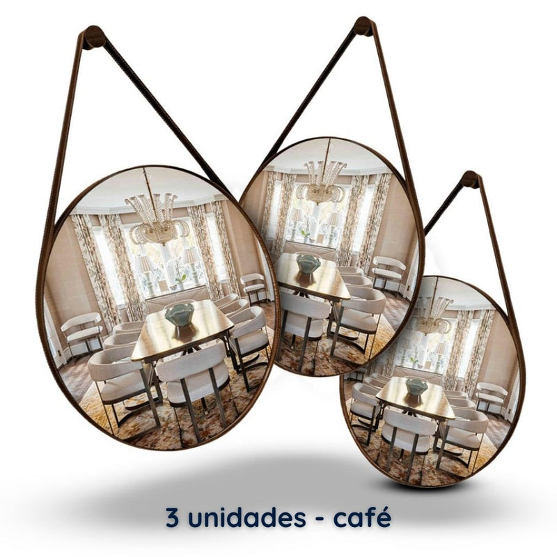 Espelho Redondo Decorativo Com Costura Para Parede Com Alça - 30 cm de diâmetro