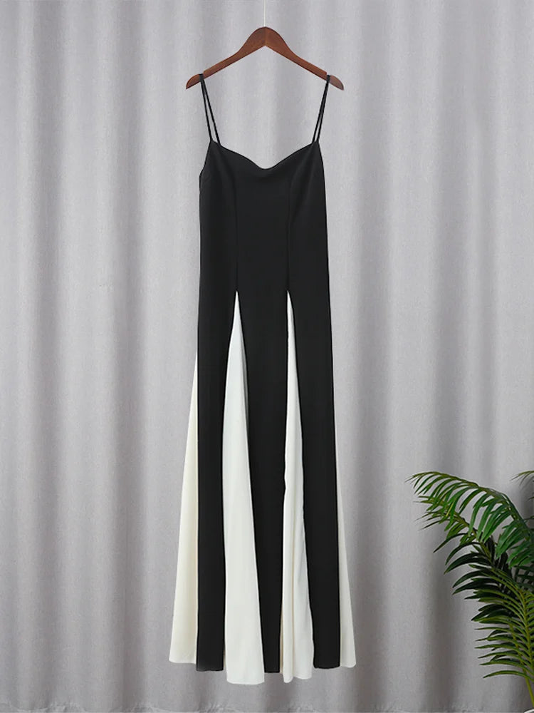 Vestido Longo Elegante Preto e Branco com Alças