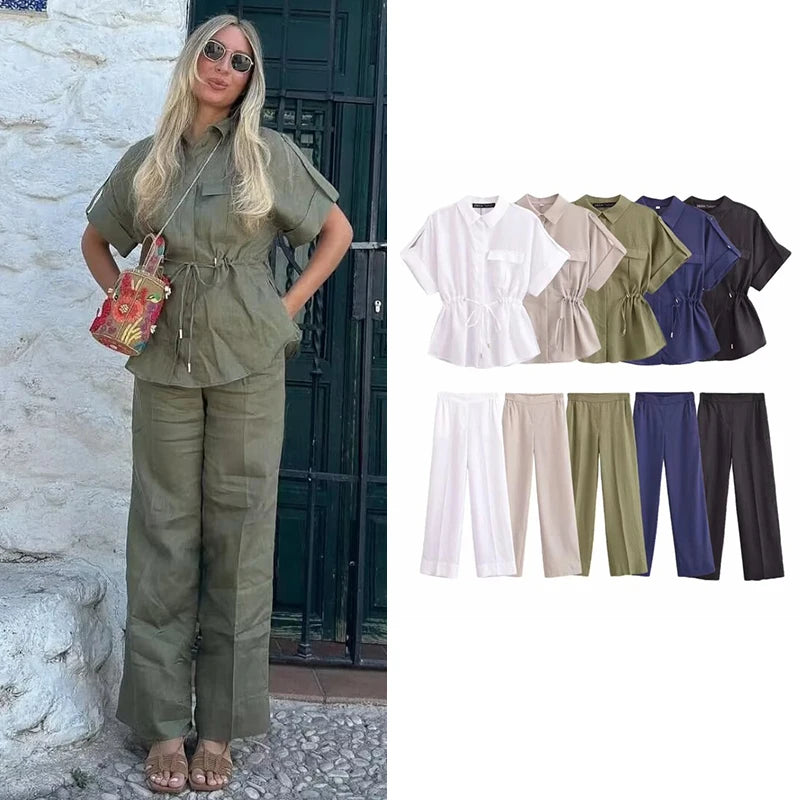 Conjunto 2 Peças Verão - Calça com Cintura Elástica e Estilo Chique